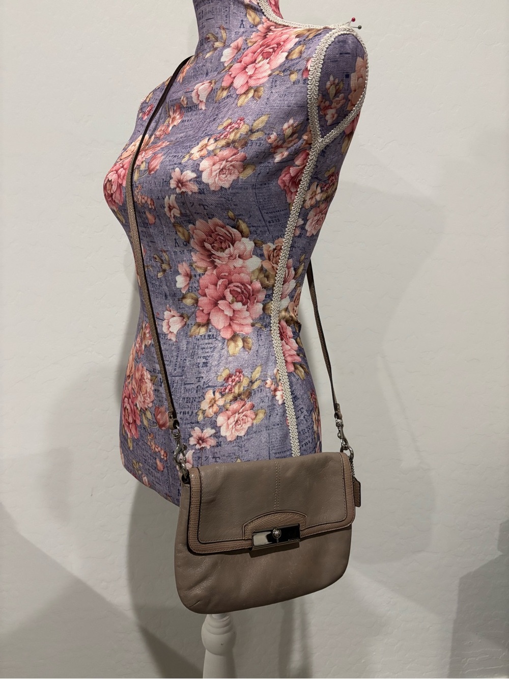 Coach Kristen Taupe Leather Crossbody Shoulder Bag